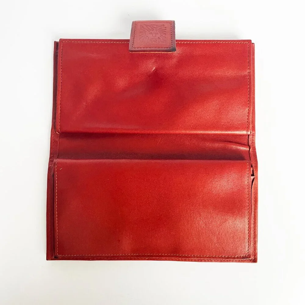 Vintage Anne Klein Wallet Checkbook Holder Bifold Rust Leather Kiss Lock